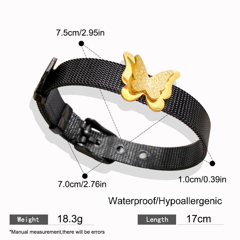 Vintage Matte Butterfly Watch Band Bracelet Titanium Steel Plated Jewelry