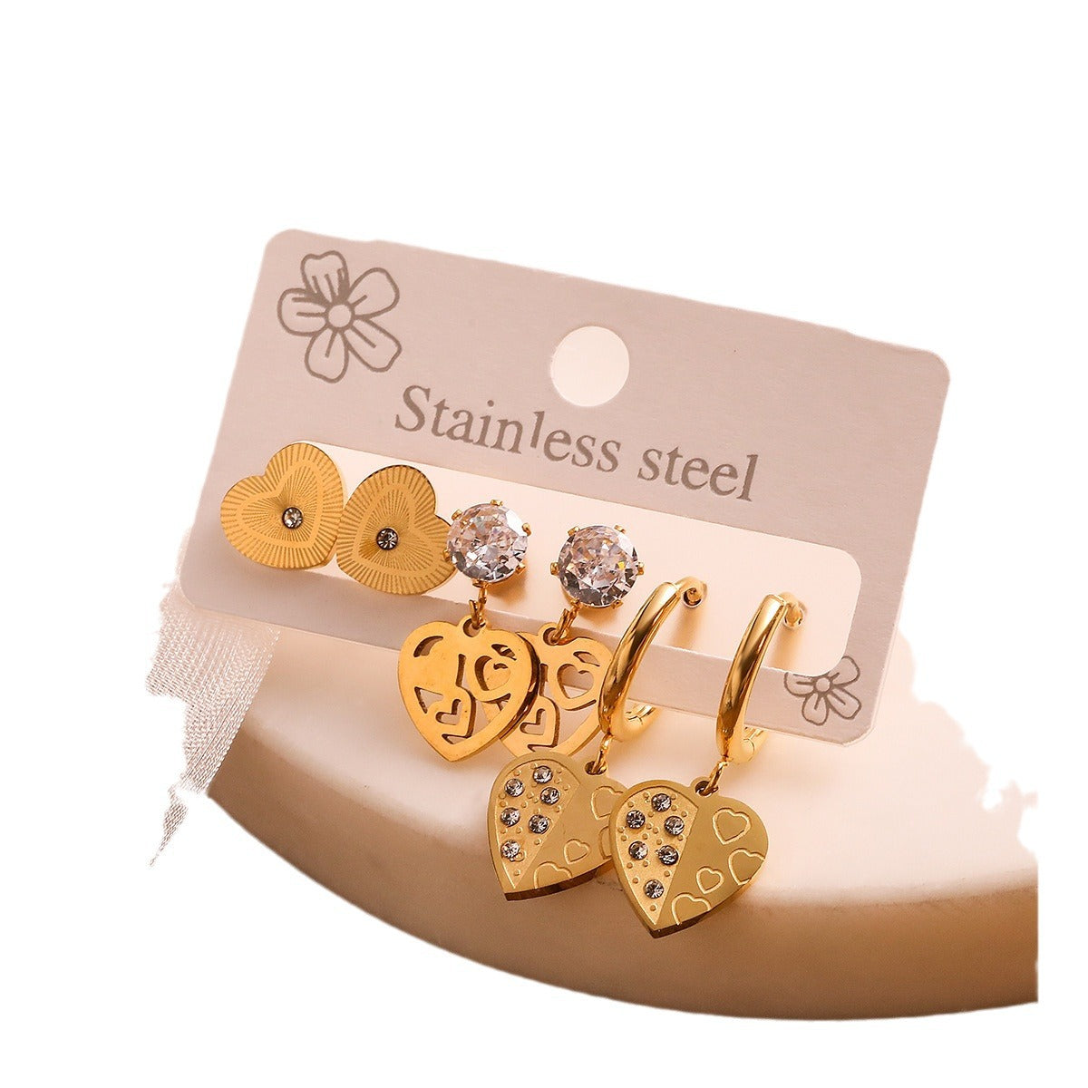 Orecchini da donna in acciaio al titanio, geometrici e minimalisti, con accento a cuore in zircone, gioielli da giorno eleganti e versatili