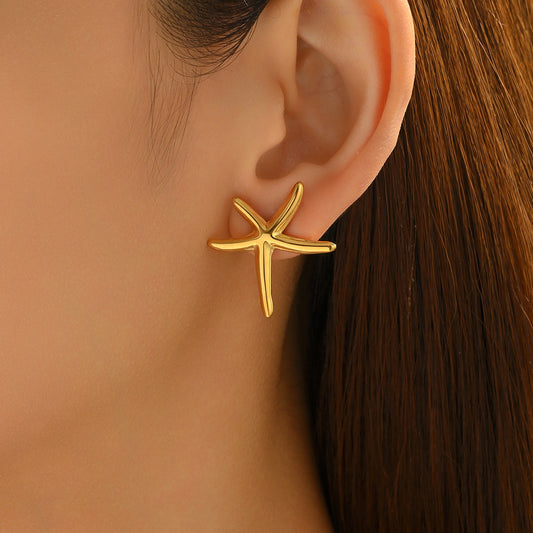 Pendientes de aleación de zinc galvanizados con forma de estrella geométrica para mujer, estilo minimalista inspirado en el océano
