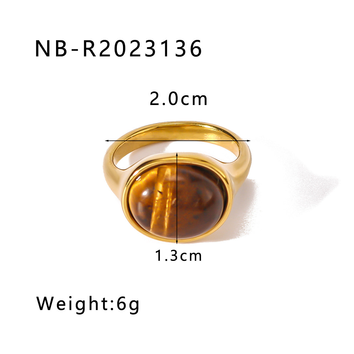 Vintage Style Adjustable Geometric Stainless Steel Ring with 18K Gold Plating and Natural Tiger Eye Inlay