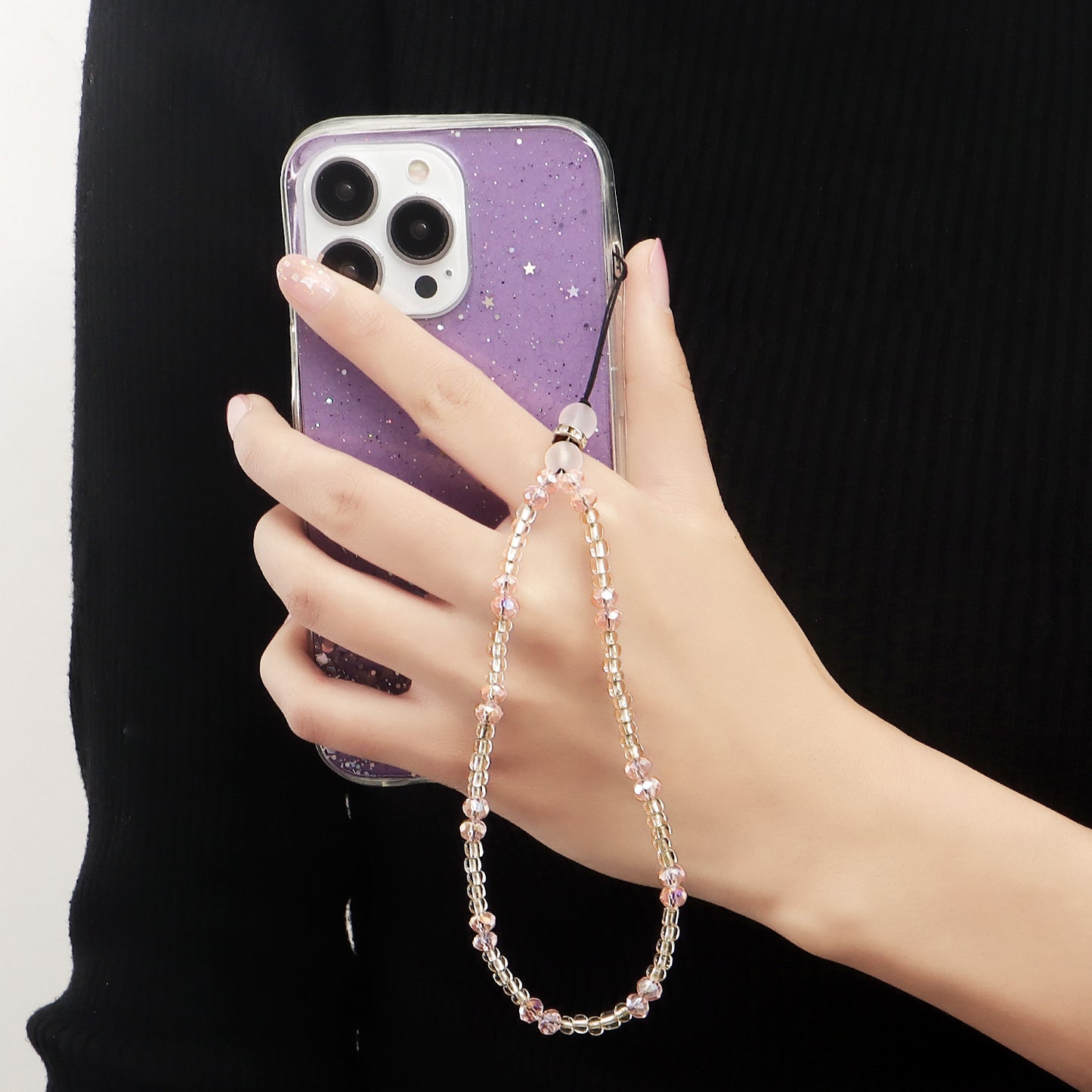 Sweet Natural Color Block Alloy and Crystal Beaded Phone Chain