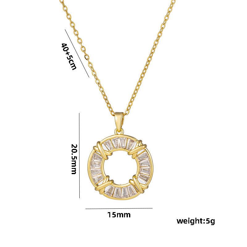 Unique Design 18K Rose Gold Plated Round Crystal Necklace Women Titanium Steel O-Chain Choker