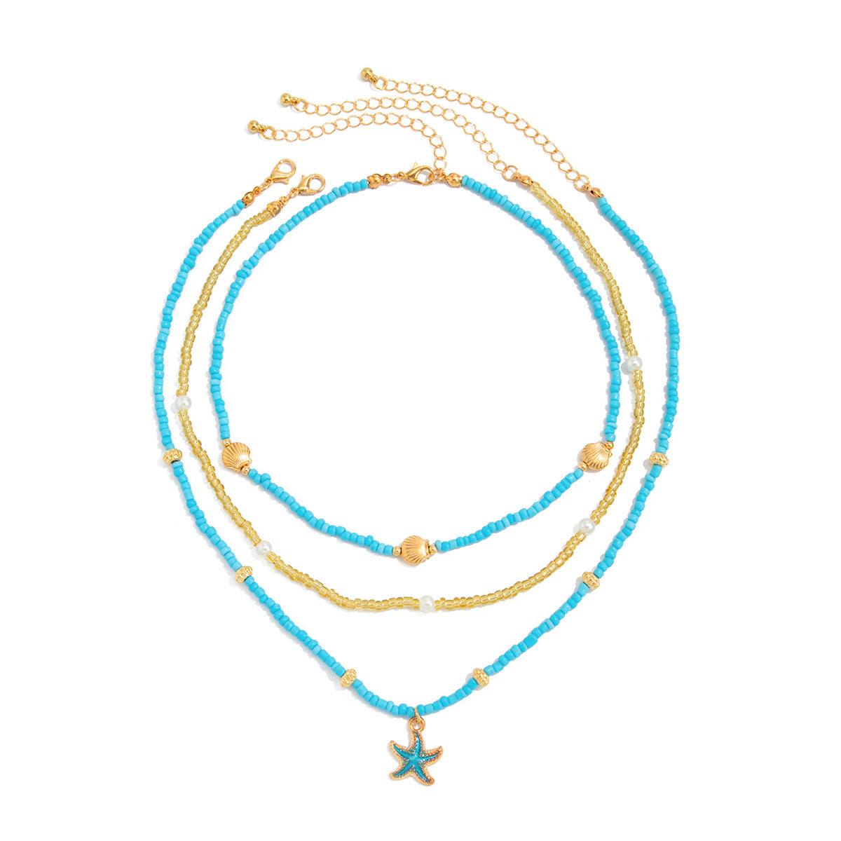 Collana Pendente a Stella Bohemien da Donna con Perle Imitazione e Ciondolo in Lega, Catena Clavicola a Strati Realizzata a Mano