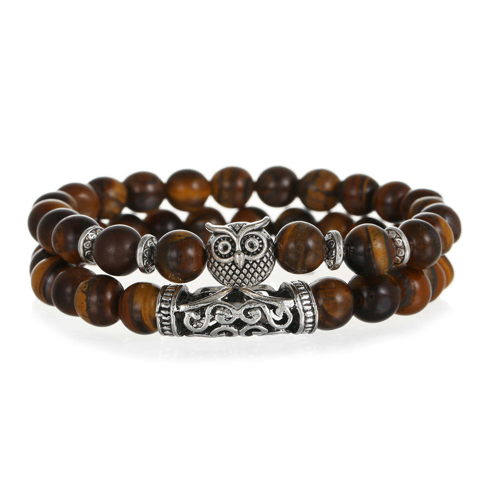 Animal Tiger's Eye Volcanic Stone Stretch Bracelet Set Unisex