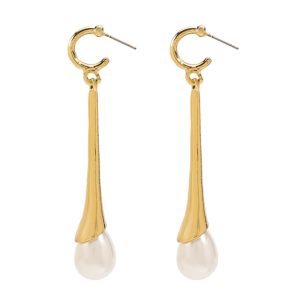 Orecchini pendenti da donna alla moda con perle geometriche in lega e finitura placcata con linee che ricordano gli strass