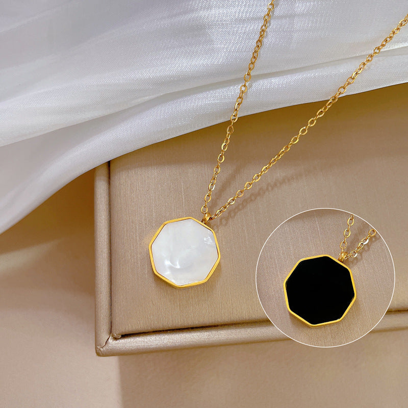 Minimalist Hexagonal Shell Pendant Necklace in Titanium Steel with Gold Plating for Women and Men