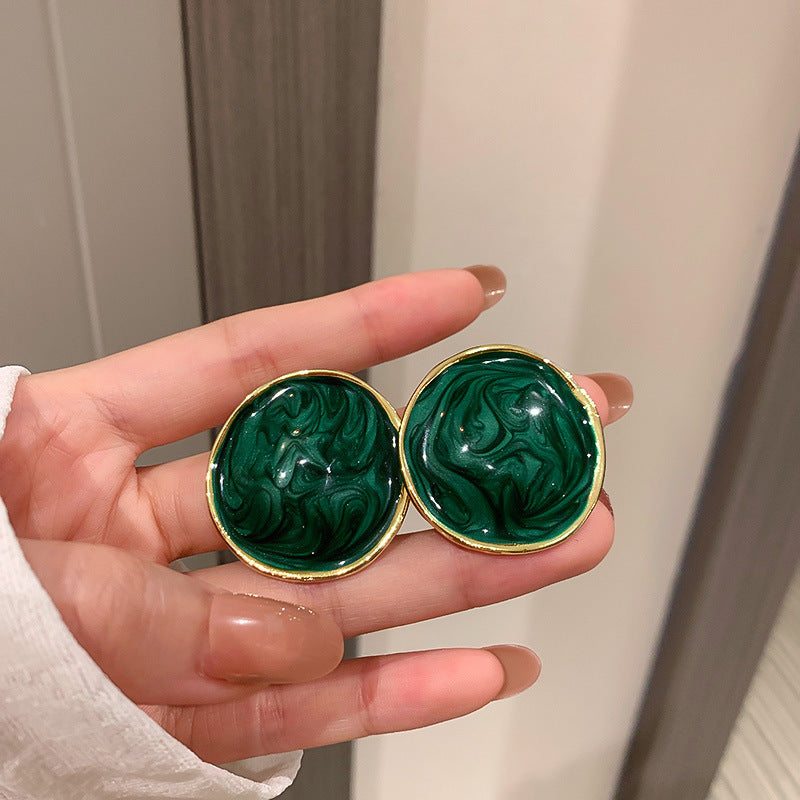 Chic Vintage Heart-Shaped Enamel Earrings with 925 Sterling Silver Posts for Women