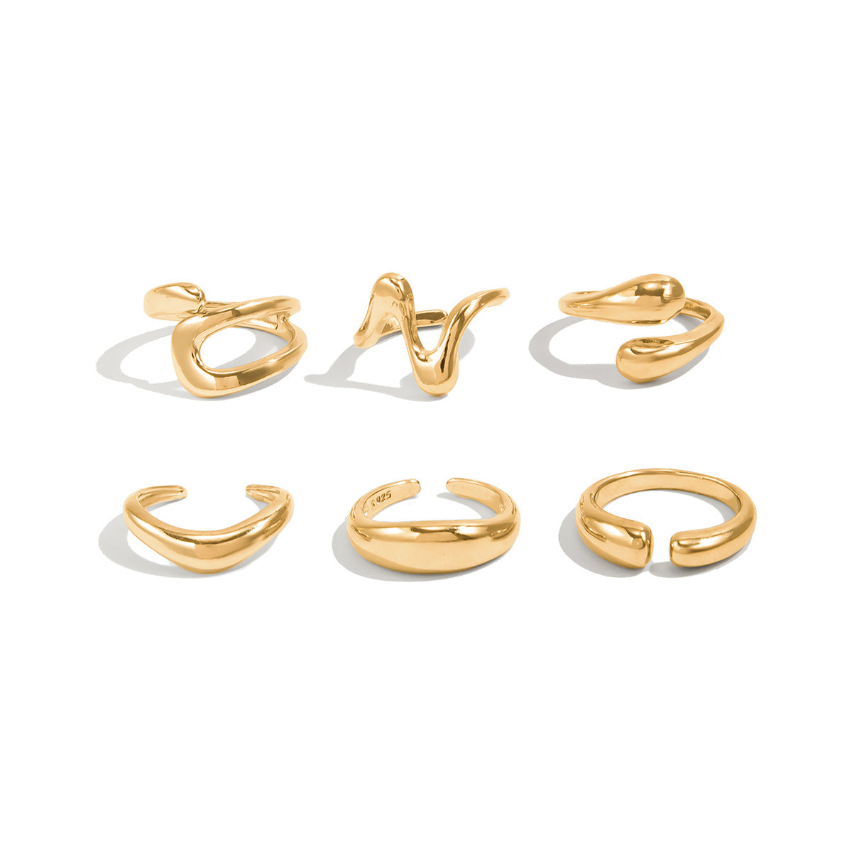 Luxury Elegant Geometric Oval Alloy Plated Irregular Liquid Lava Wrinkle Open Ring for Women