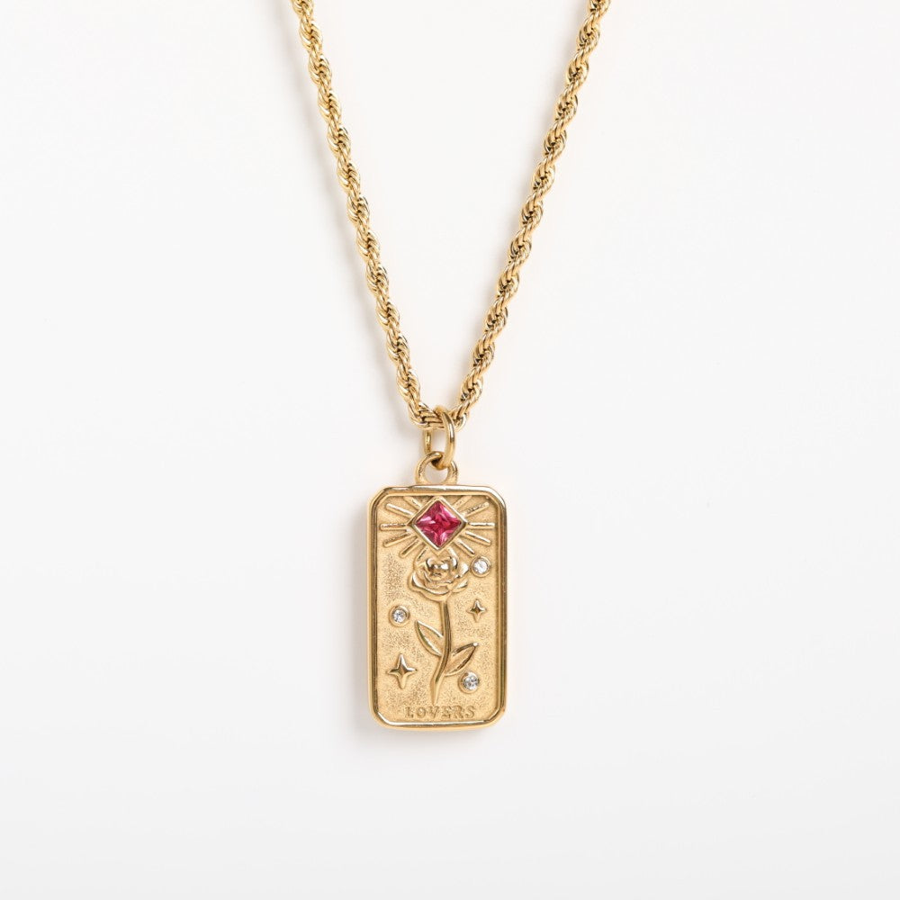 Minimalist Geometric Rectangular Sun God Floral Pendant Necklace in Titanium Steel with Rhinestone Inlay and Plated Finish