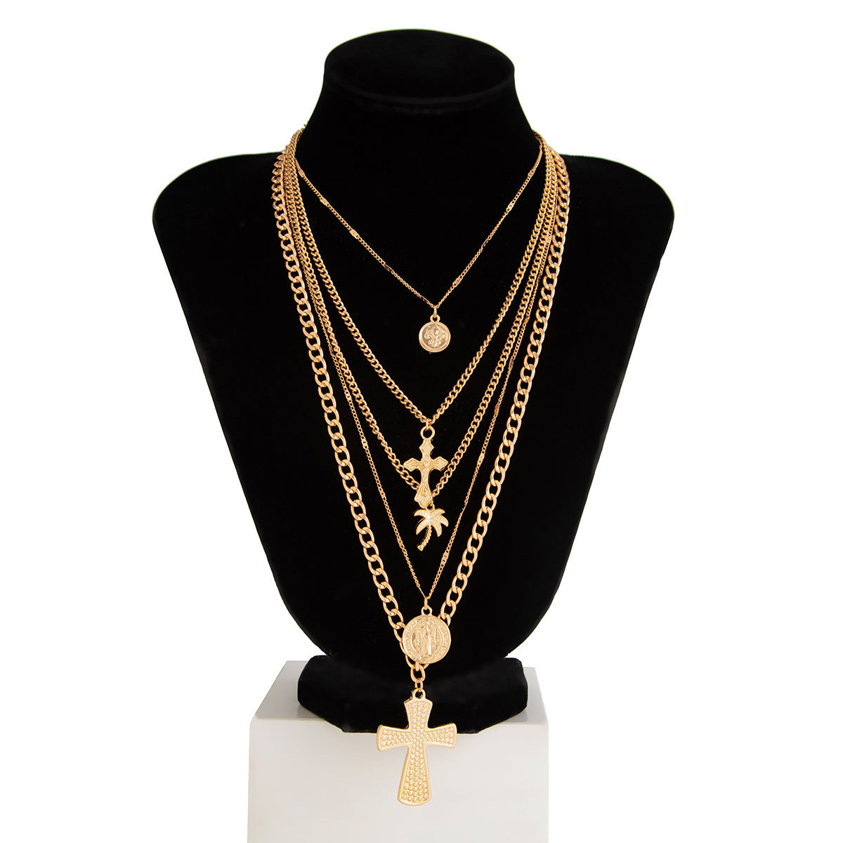 Punk Hip-hop Geometric Cross Pendant Zinc Alloy Plated Necklace Unisex Layered Cable Chain