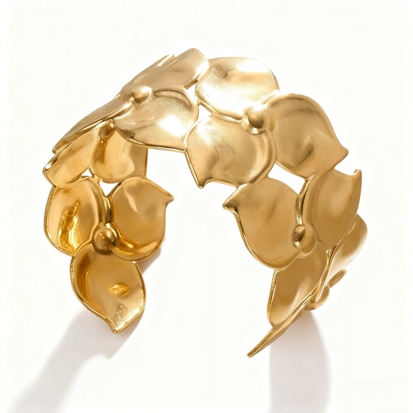 Vintage Luxury Floral Stainless Steel Drip Oil Wide Open Cuff Bracelet for Women