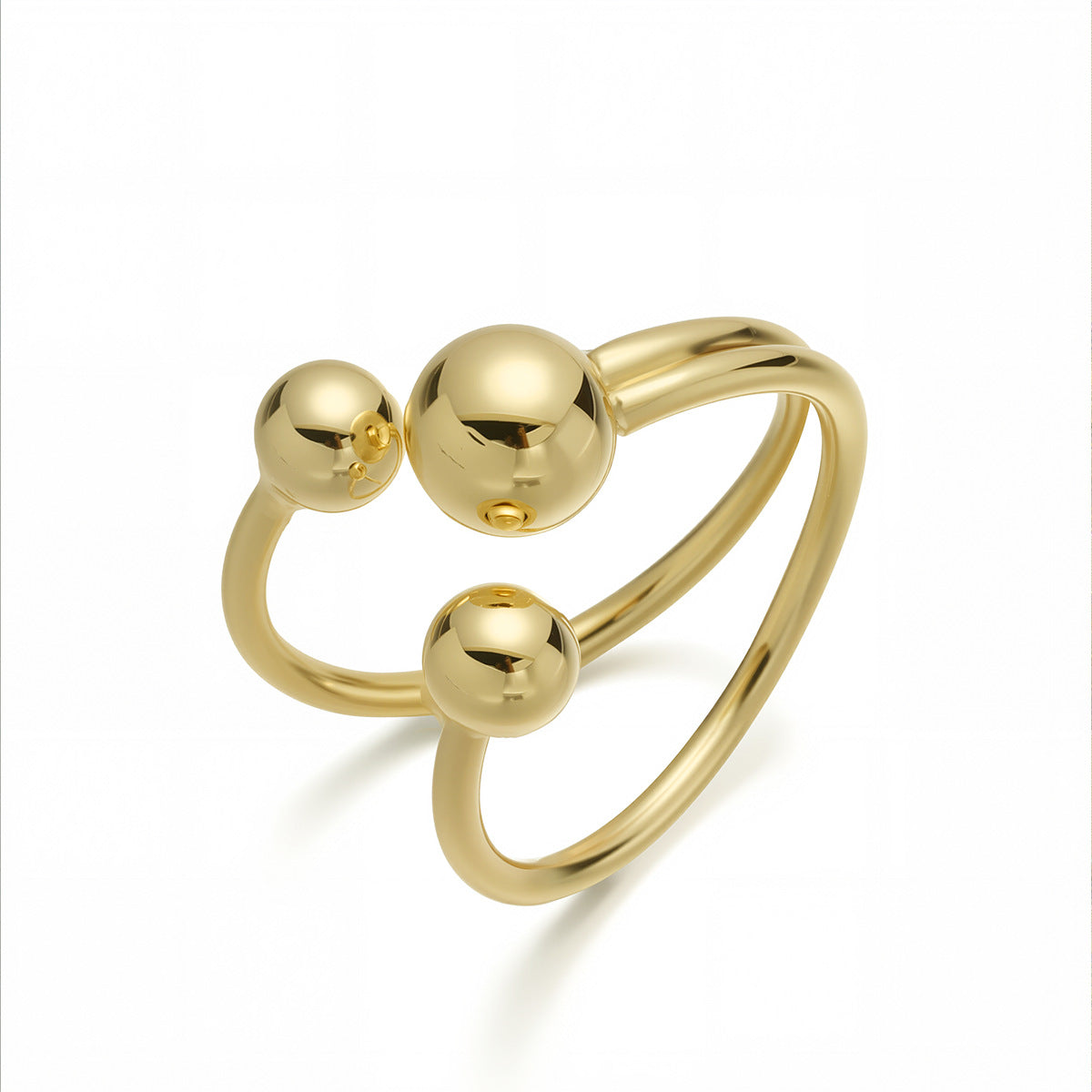 Anello geometrico in rame placcato oro 18 carati da donna, anello vistoso alla moda con sfera oversize
