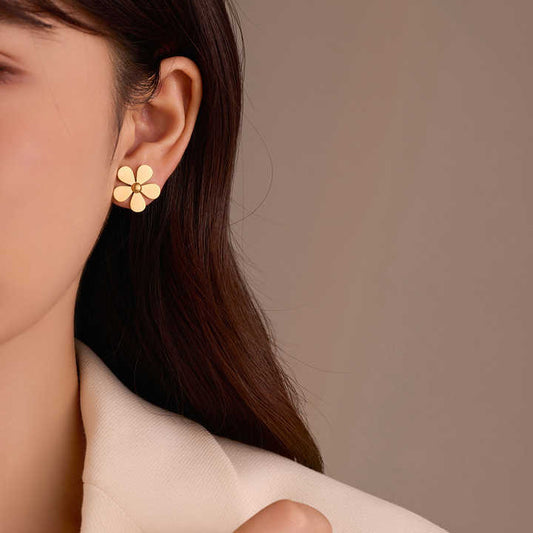 Orecchini a perno da donna a forma di margherita, minimalisti, in acciaio inossidabile, placcati oro 18 carati
