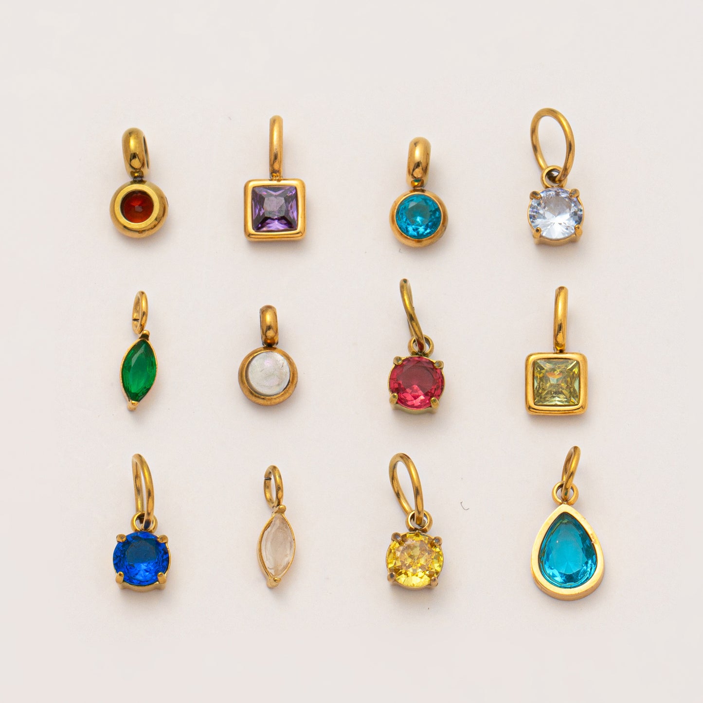 Vintage Geometric Stainless Steel 18K Gold PVD Plated DIY Charm Bar Necklace with 12 Birthstones