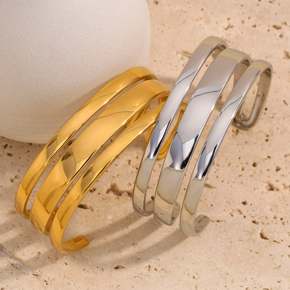 Minimalist Fashionable Double-Layer Bracelet for Women Made of Stainless Steel with 18K Gold Plating