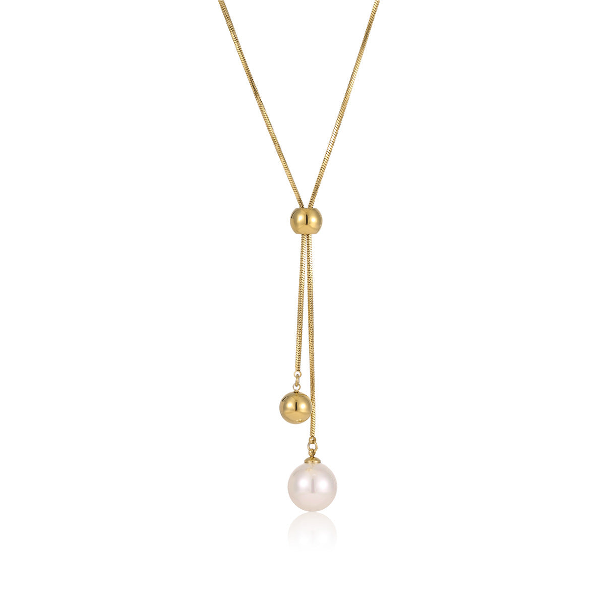 Collana Lunga Regolabile in Acciaio Inossidabile con Perle e Design Geometrico, Stile OL, alla Moda per Donna