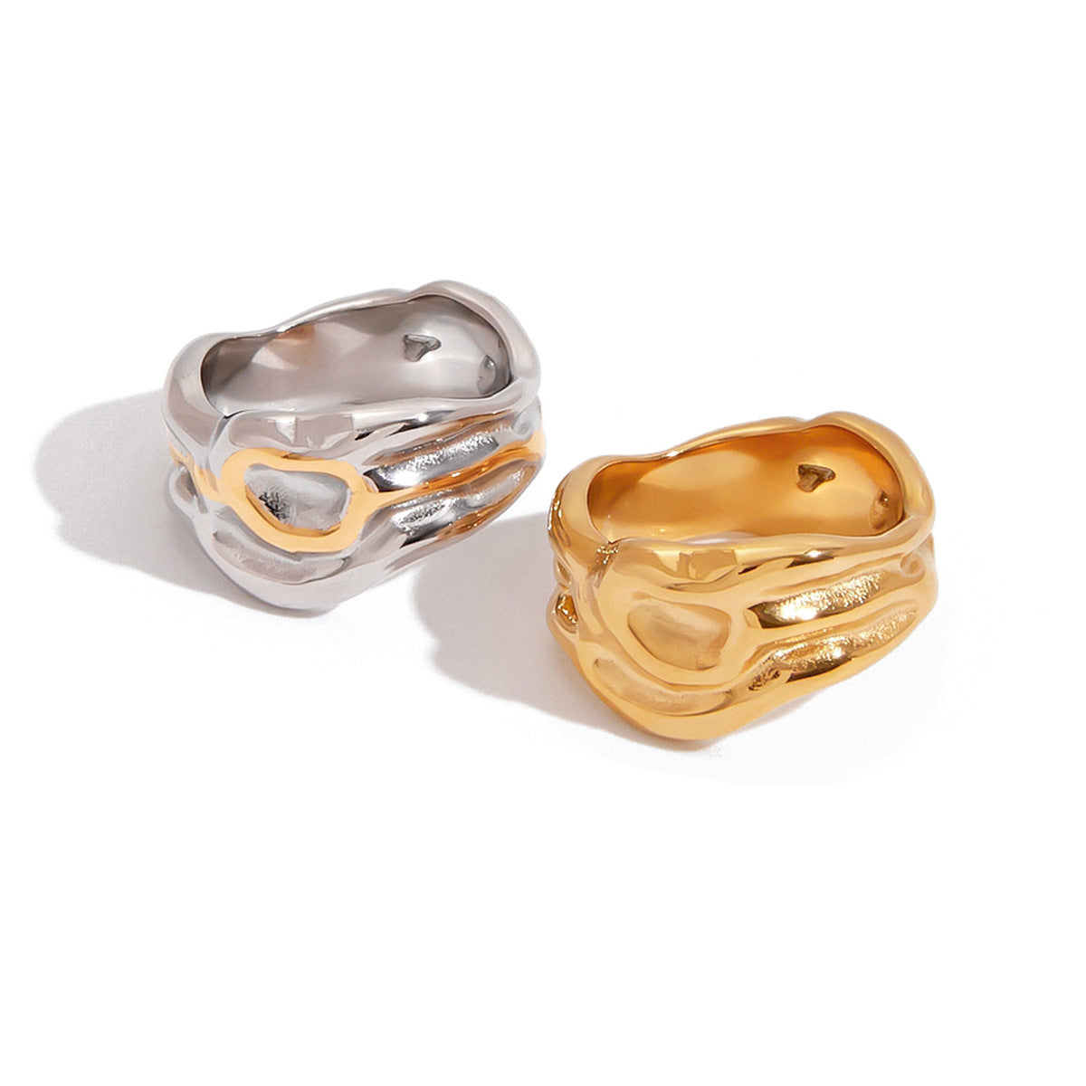 Anello geometrico in titanio e acciaio per donna con finitura placcata, anello di moda in acciaio inossidabile per l'uso quotidiano