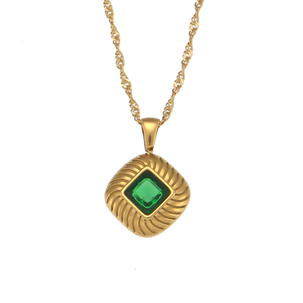 Collana con ciondolo in zircone a forma di rombo in acciaio inossidabile retrò minimalista da donna con finitura placcata