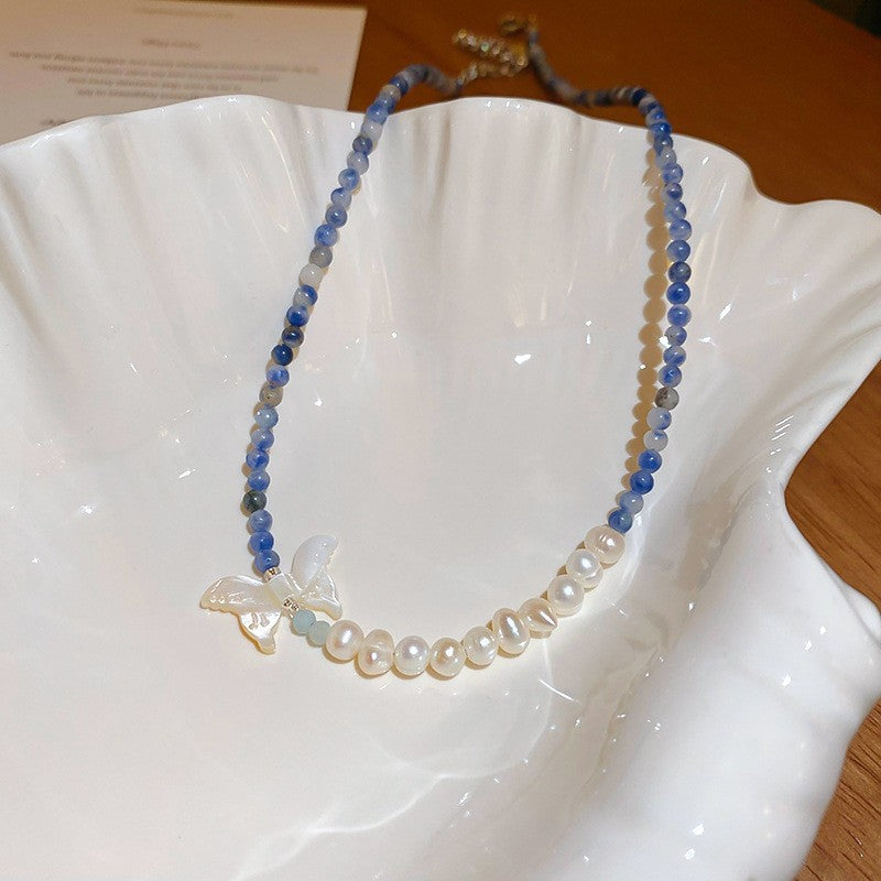 Collana Sweet Dopamine con perle barocche in lega di zinco con finitura placcata e ciondolo geometrico, delicata catena a clavicola da donna