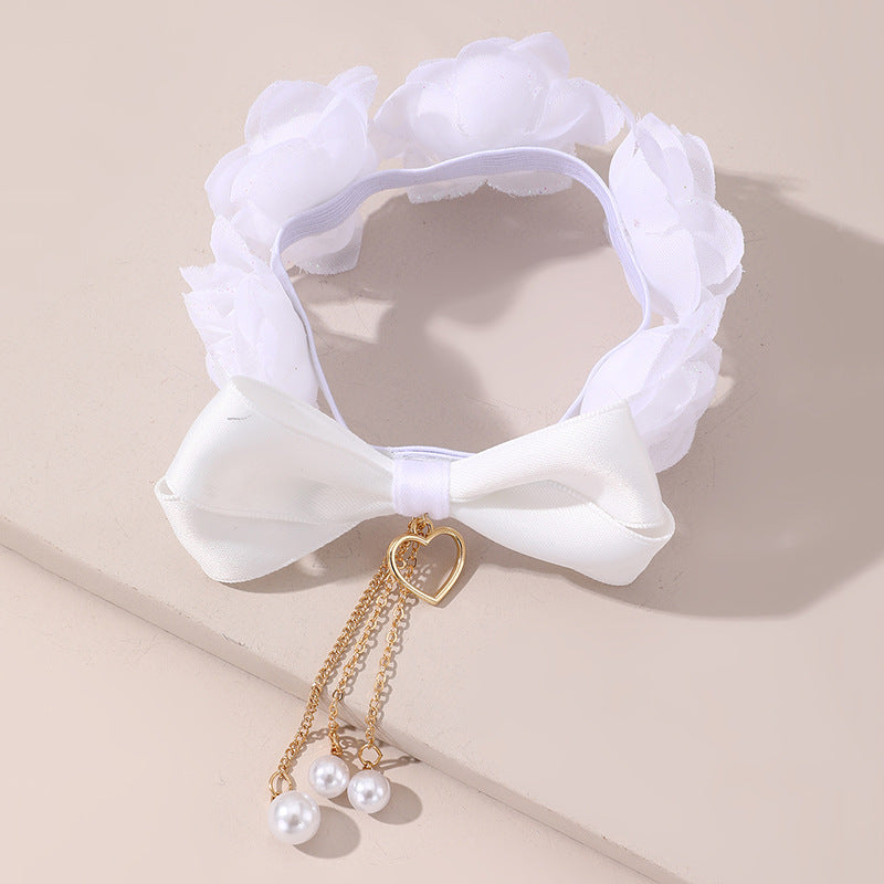 Fermacapelli per Bambini con Fiocco a Forma di Fiore Bianco, Perle, Nappina e Decorazione 3D