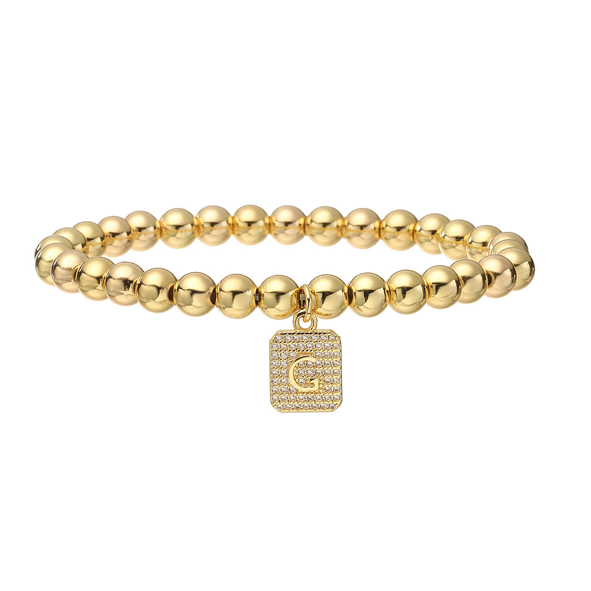 Bracciale minimalist personalizzato con ciondolo a lettera per donna, con perle in rame e placcatura in oro 18 carati