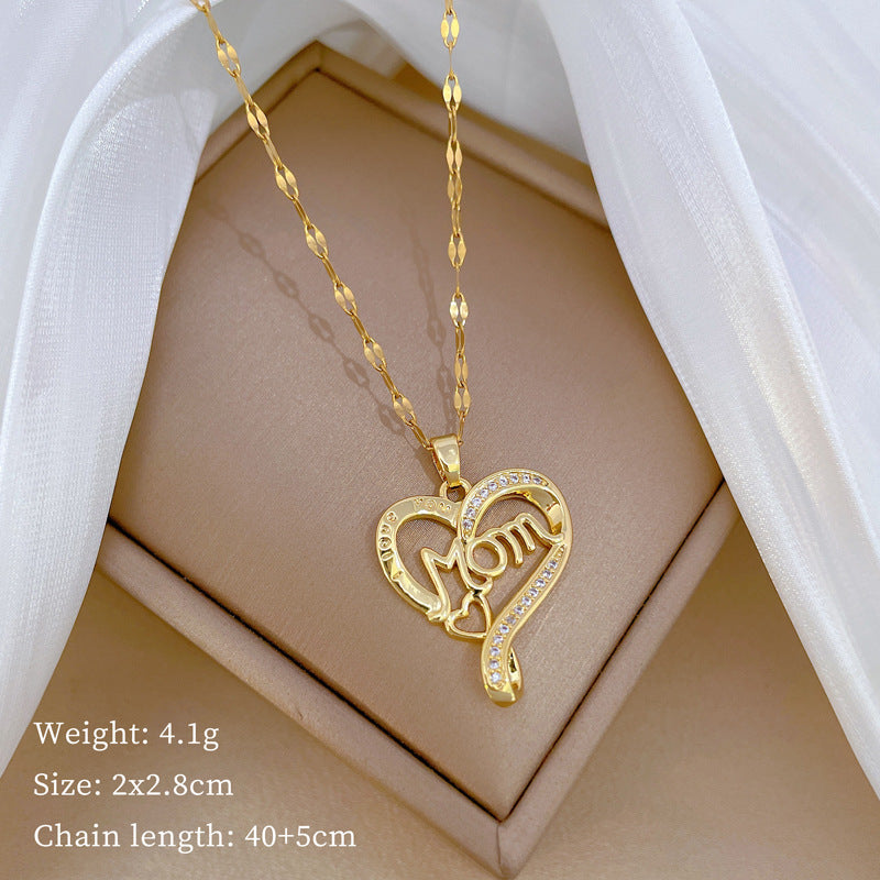 Collana con ciondolo a lettera a cuore geometrico minimalista per donna e uomo in acciaio inossidabile a maglie snake con strass