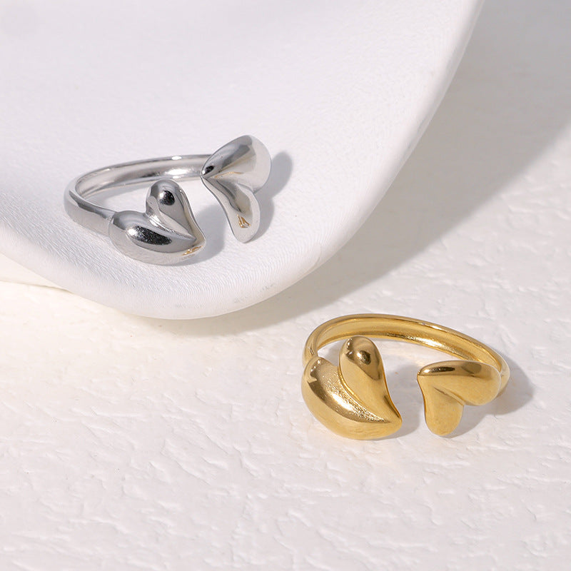 Anello aperto da donna minimalista asimmetrico a forma di cuore placcato oro in acciaio inossidabile
