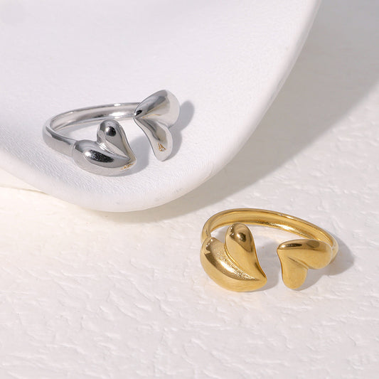 Anello aperto da donna minimalista asimmetrico a forma di cuore placcato oro in acciaio inossidabile