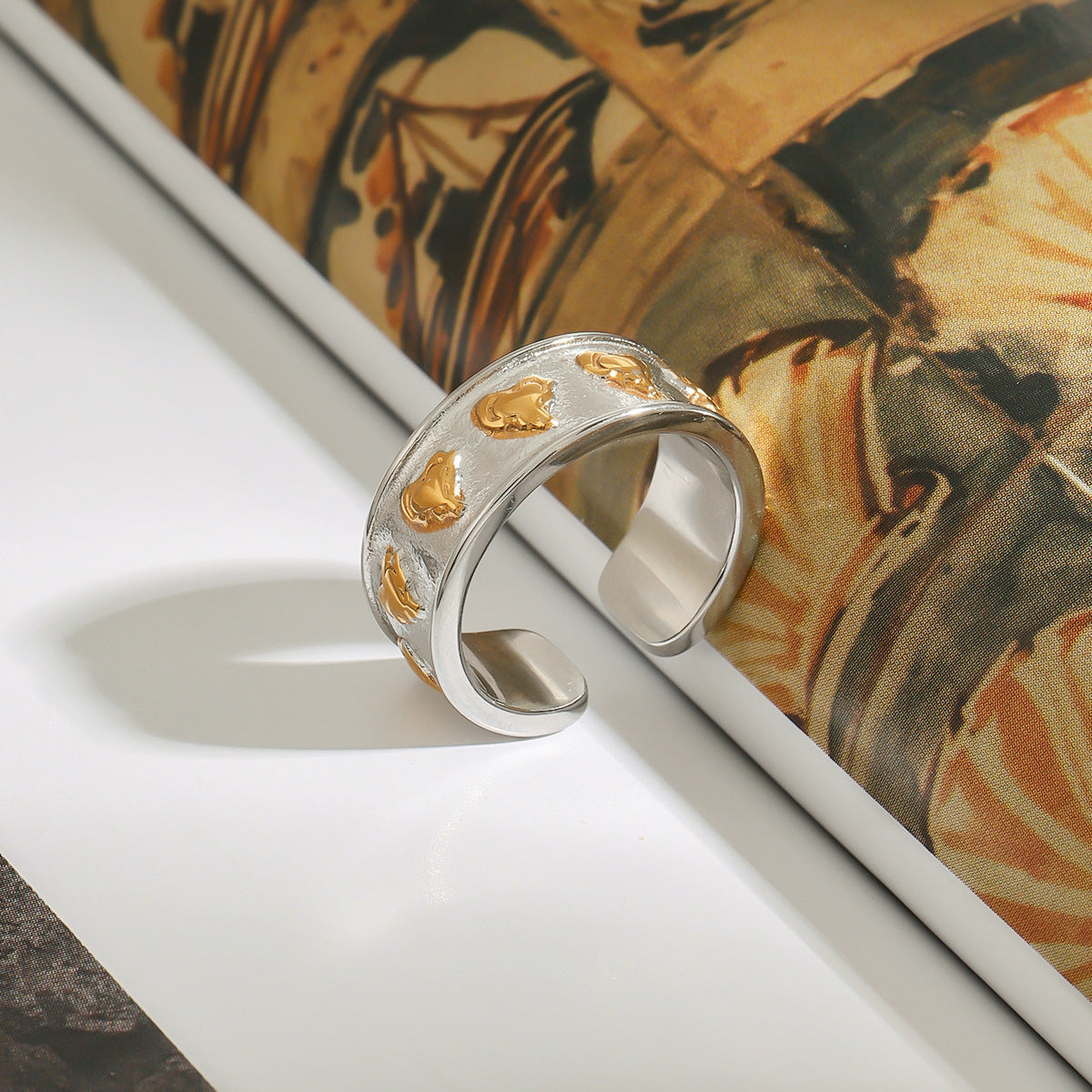Heart Shaped Plated Stainless Steel Ring for Women