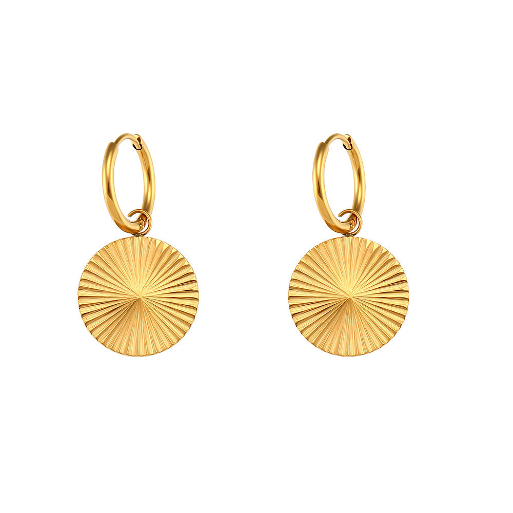 Fashion Geometric Stainless Steel Necklace with 18K Gold Plated Striped Pendant for Women
