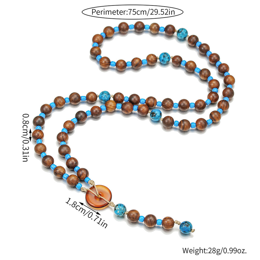 Vintage Geometric Round Wood Acrylic Beaded Necklace Cable Chain Unisex