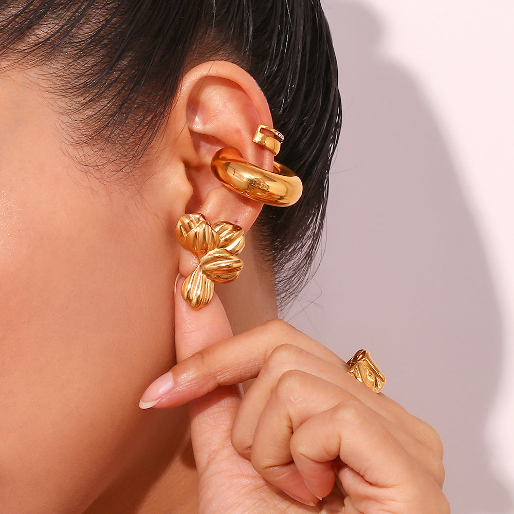 Vintage Geometric Stainless Steel Earrings with 18K Gold Plating for Women