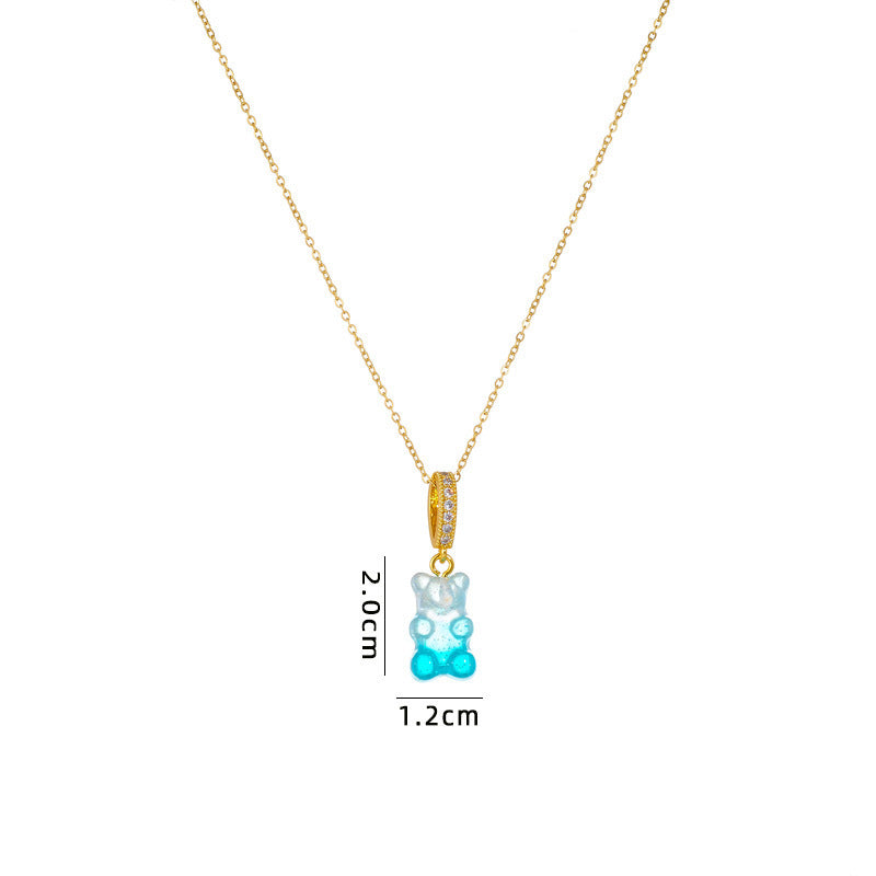 Minimalist Geometric Bear Pendant Necklace in Titanium Steel with Rhinestone Inlay on O-Chain for Women