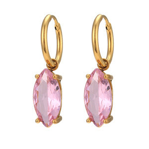 Fashionable Geometric Stainless Steel Earrings with 18K Gold Plating and Micro-Paved Colored Zircon for Women