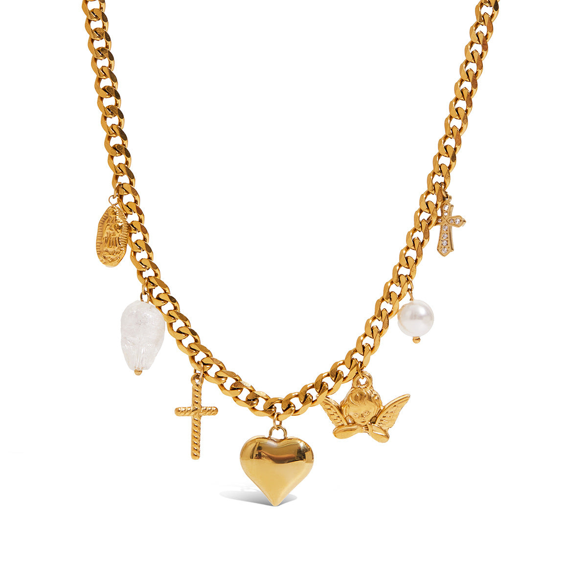 Elegante collar con colgante de acero inoxidable en forma de corazón con dije de acero de titanio y acabado chapado para mujer