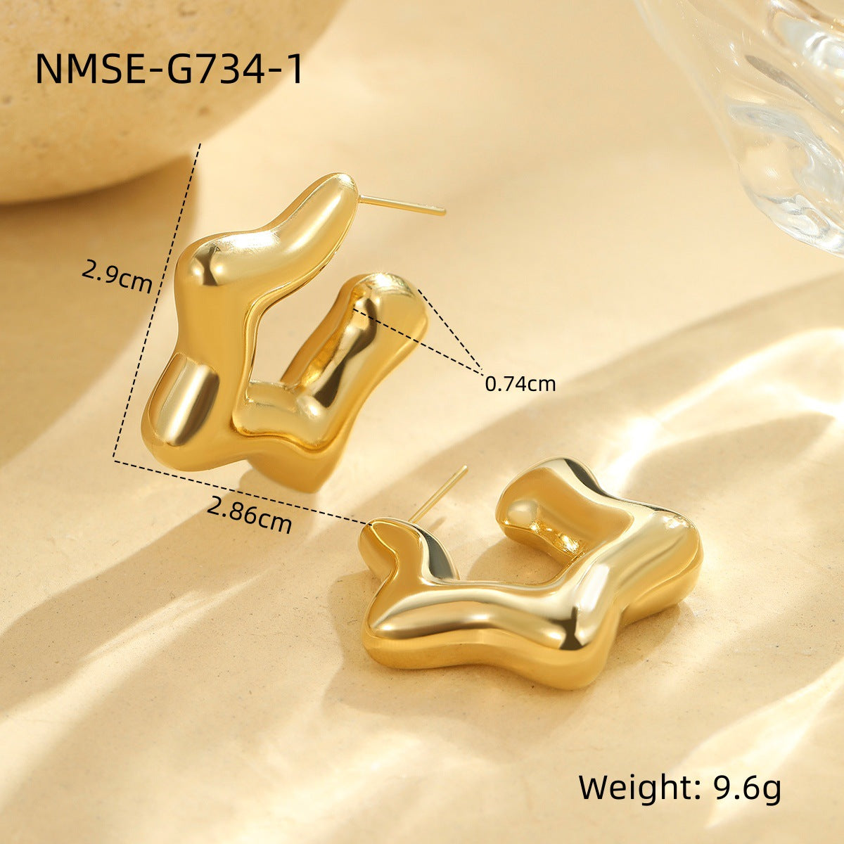 Pendientes de acero inoxidable con forma de estrella y corazón geométricos con baño de oro para mujer, elegantes para la oficina
