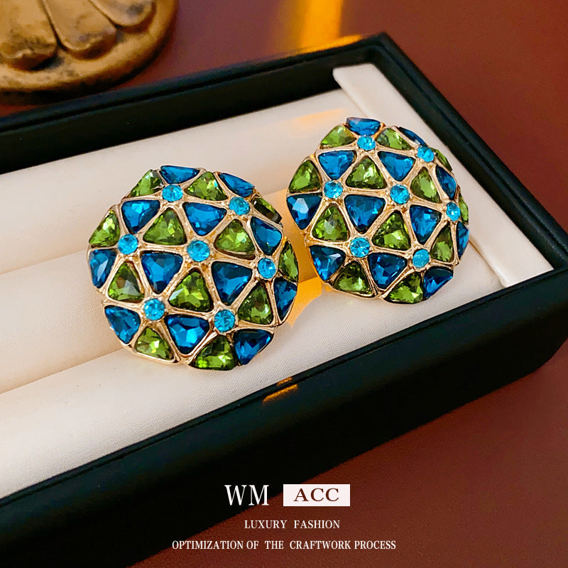 Orecchini geometrici vintage con intarsio di strass in lega e perni in acciaio per donne