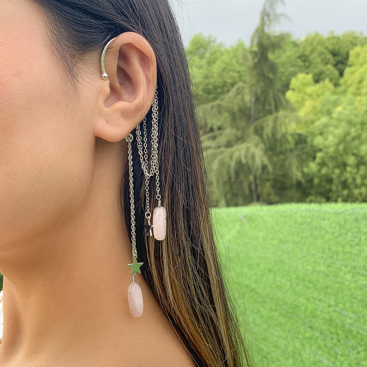 Minimalist Star-Shaped Alloy Earrings with Plated Finish, Fringe Dangle Design and Geometric Five-Pointed Star Accent for Women