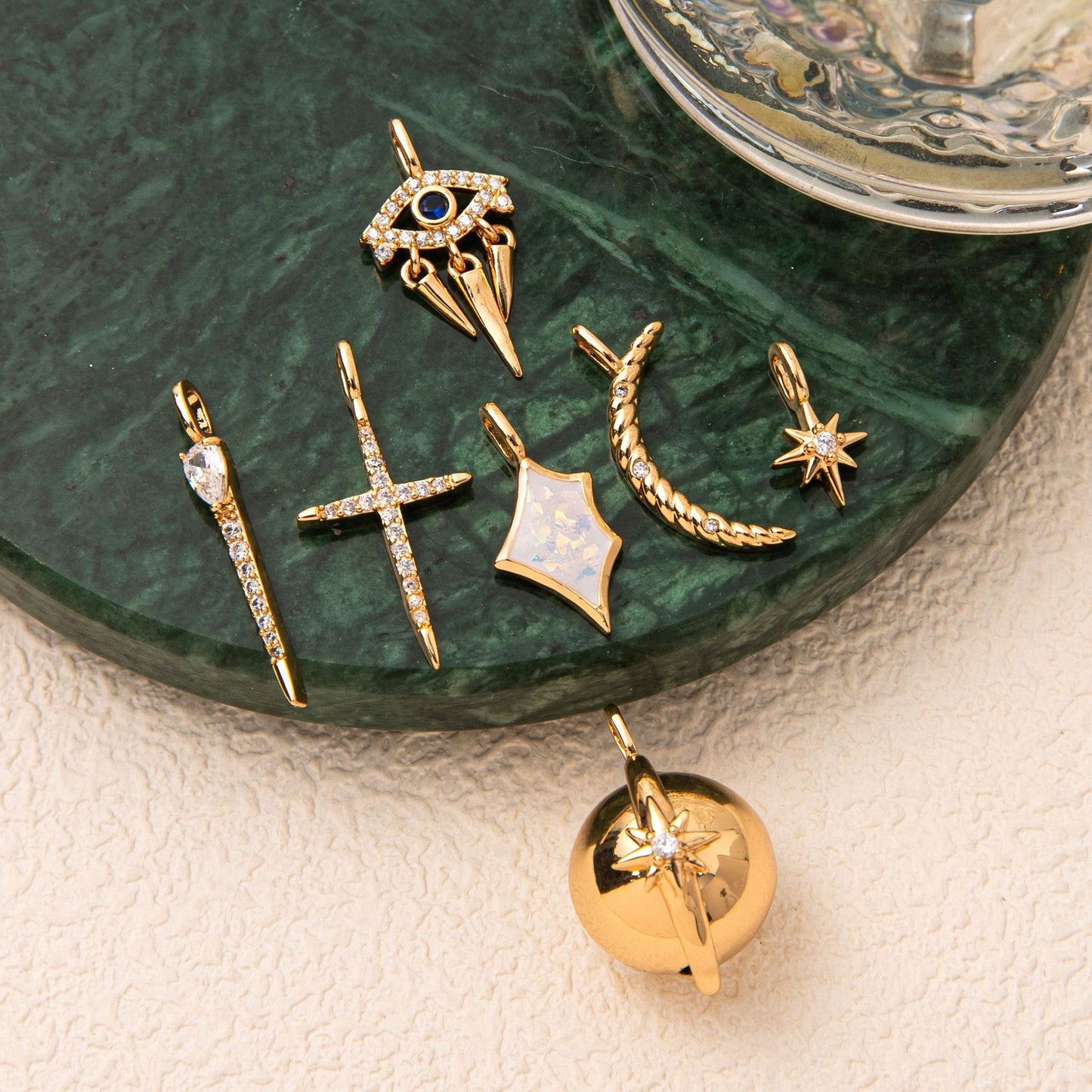 Minimalist Brass Cross Pendant with Cubic Zirconia Plating Charm Bar