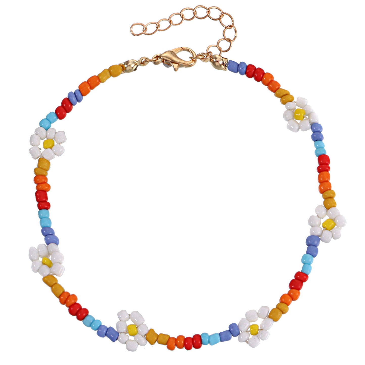 Floral Anklet for Women Handmade Beaded Colorful Flower Design Anklet Set for Beach Fashion