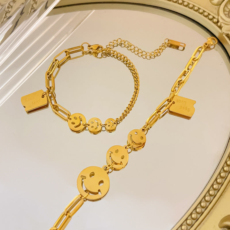Gold Plated Titanium Steel Smile Bracelet Necklace