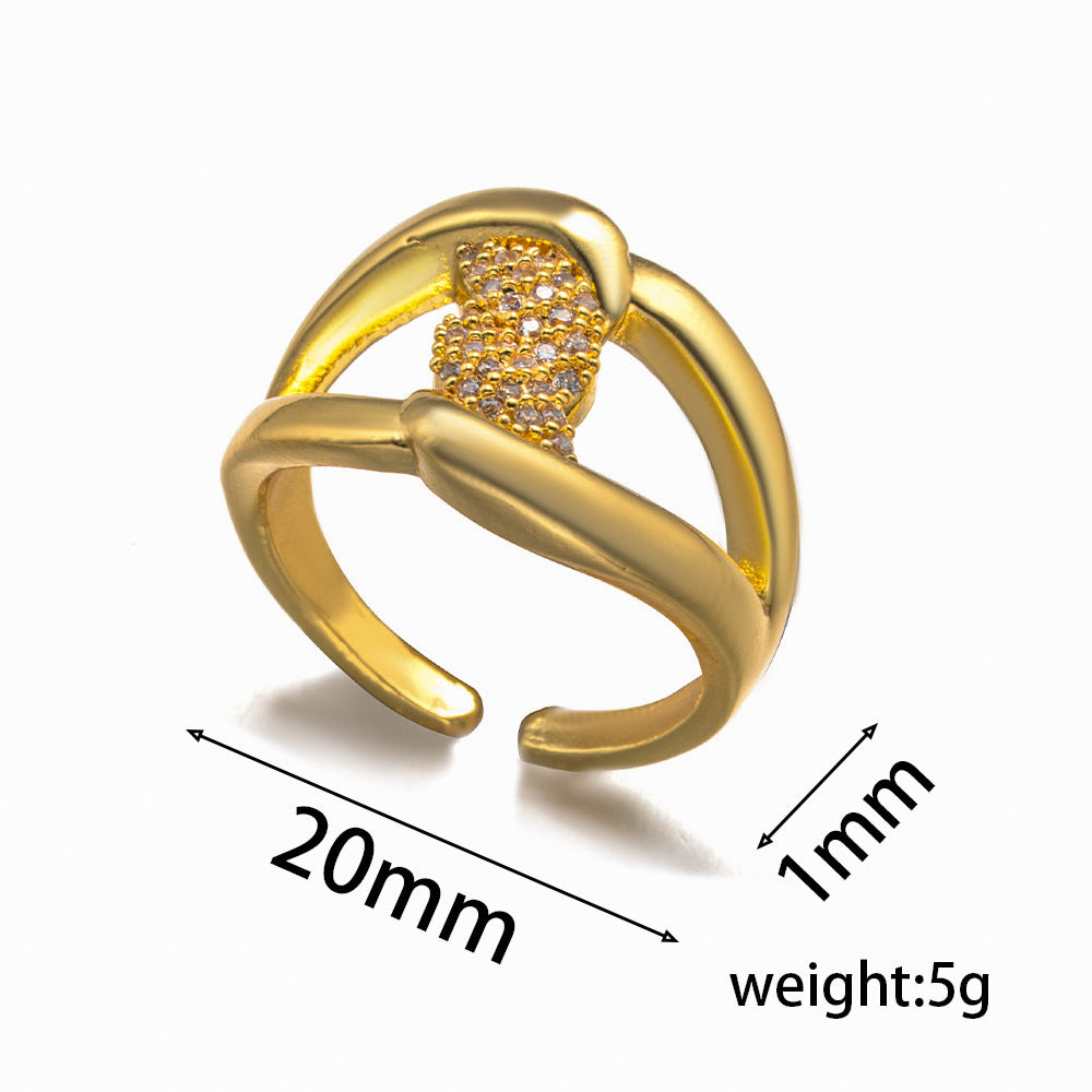 Anello in Rame Geometrico Minimalista con Intarsio di Strass per Donna, Accessorio di Lusso Elettroplaccato alla Moda