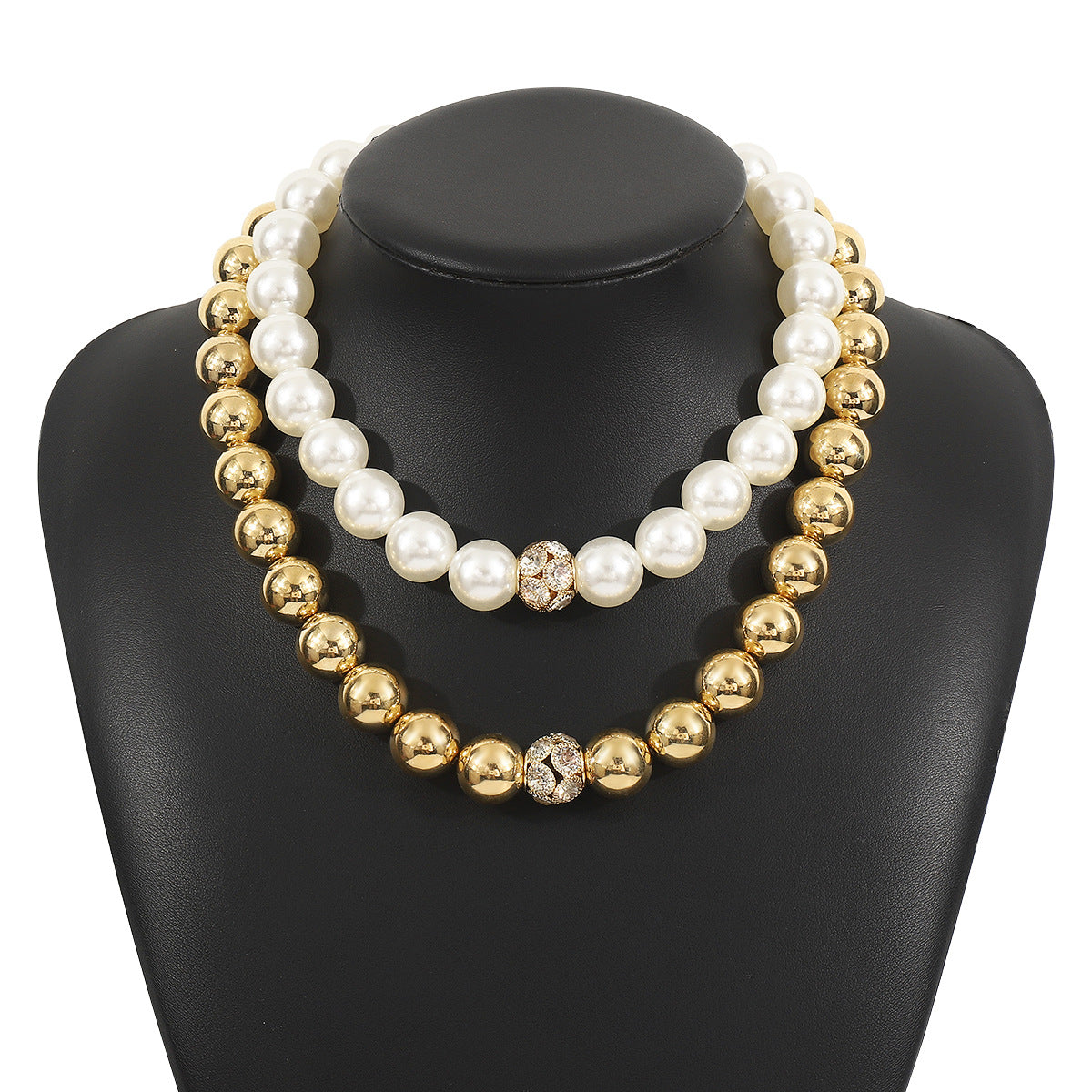 Collar Minimalista de Perlas Sintéticas Geométricas de Estilo Vintage con Acentos de Pedrería para Mujer
