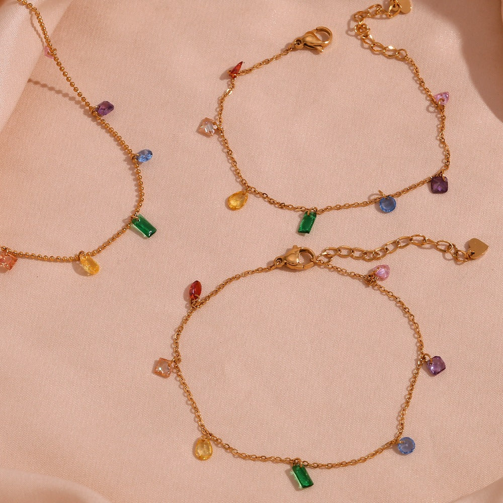 Minimalist Geometric Stainless Steel Plated 18K Gold Colorful Zirconia Necklace for Women