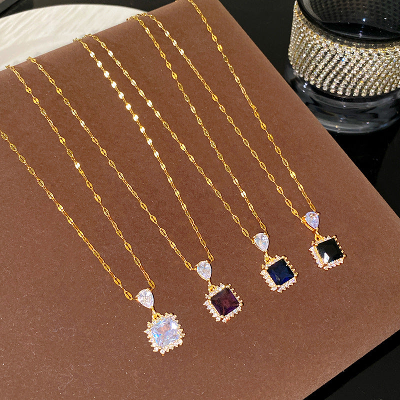 Minimalist Luxury Geometric Cubic Zirconia Plated Titanium Steel Necklace for Unisex