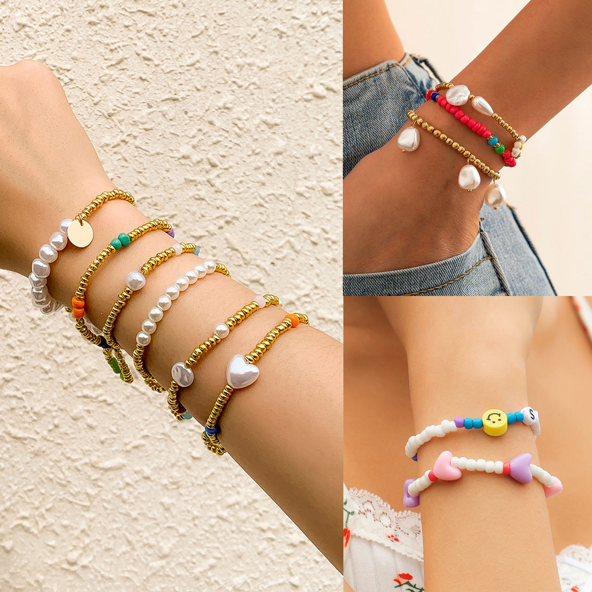 Sweet Plated Alloy Beaded Bracelet Set for Women