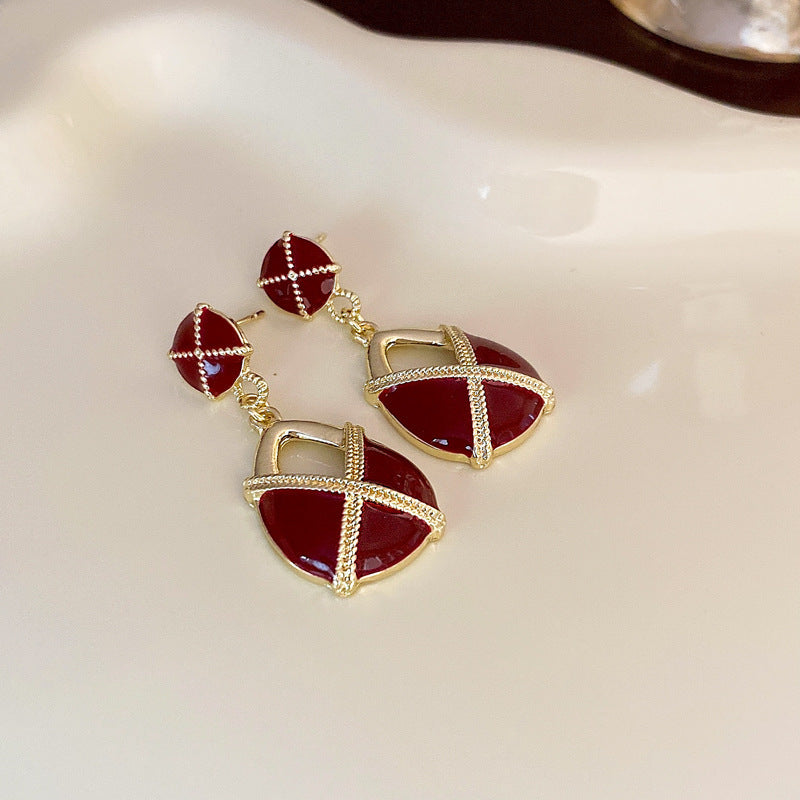 Elegant Geometric Earrings for Women with Enamel Finish in Copper and Stainless Steel Studs
