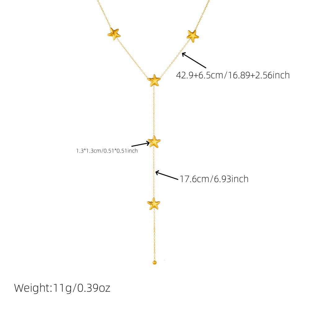 Minimalist Business Star Stainless Steel Plated Y-Necklace with Tassel for Women