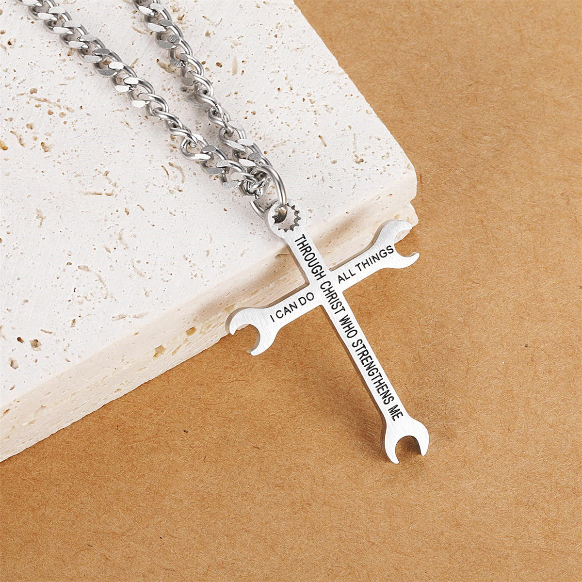 Minimalist Cross Pendant Necklace in Stainless Steel with Plated Finish for Men