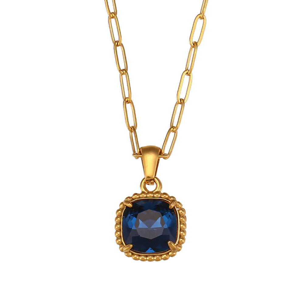 Collana con Pendente Geometrico in Acciaio Inossidabile Stile Retrò con Finitura Placcata da Donna